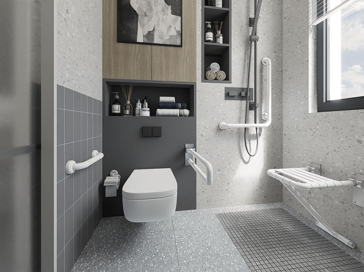 Rehabilitation Center Bathroom Makeover: Grab Bars and Adjustable Shower Stools